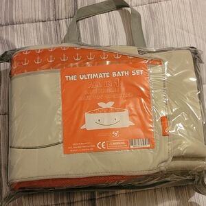 Orange and Cream Bath Kneeler and Toy Organizer Set